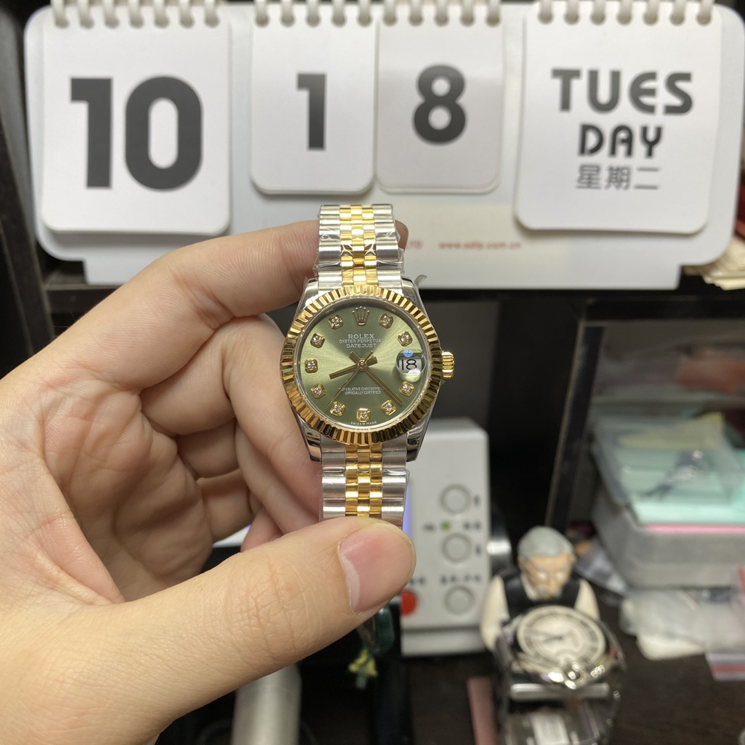 Rolex Datejust Series m278273-0030, Mint Green Dial Two-Tone Gold Case, 31mm size, Jubilee stainless steel bracelet.