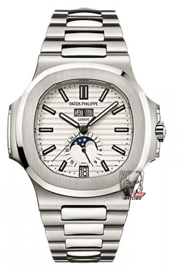 Patek Philippe Nautilus series 57261A-010, White Dial, Complete Month Day Date and Moon Phase Functions, 40.5mm Size.