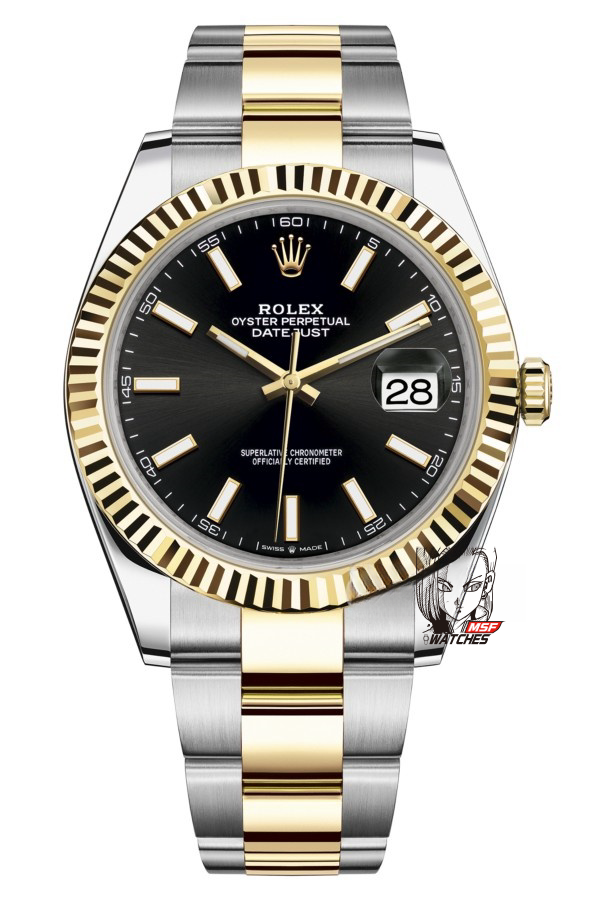 Rolex Datejust series m126333-0013, Two-Tone Gold Case Black Dial with Stick Hour Markers, 41mm size, Oyster stainless steel bracelet.