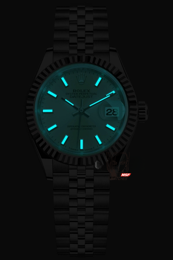 Rolex Datejust Series m279174-0005, White Case White Dial with Baton Hour Markers, 28mm Size, Five-Link Steel Bracelet