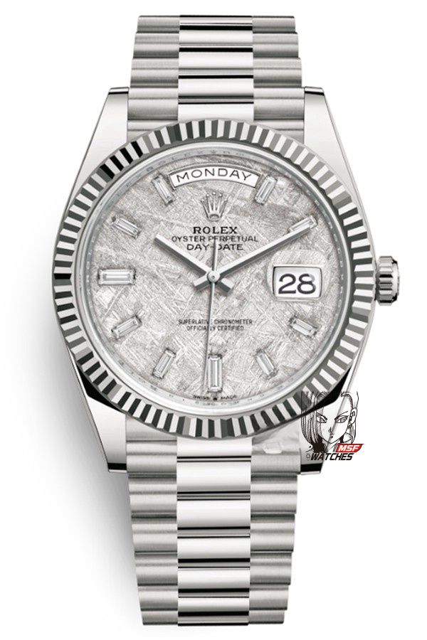 Rolex Day-Date Series m228239-0055, White Gold Genuine Meteorite Dial, 40mm Size.