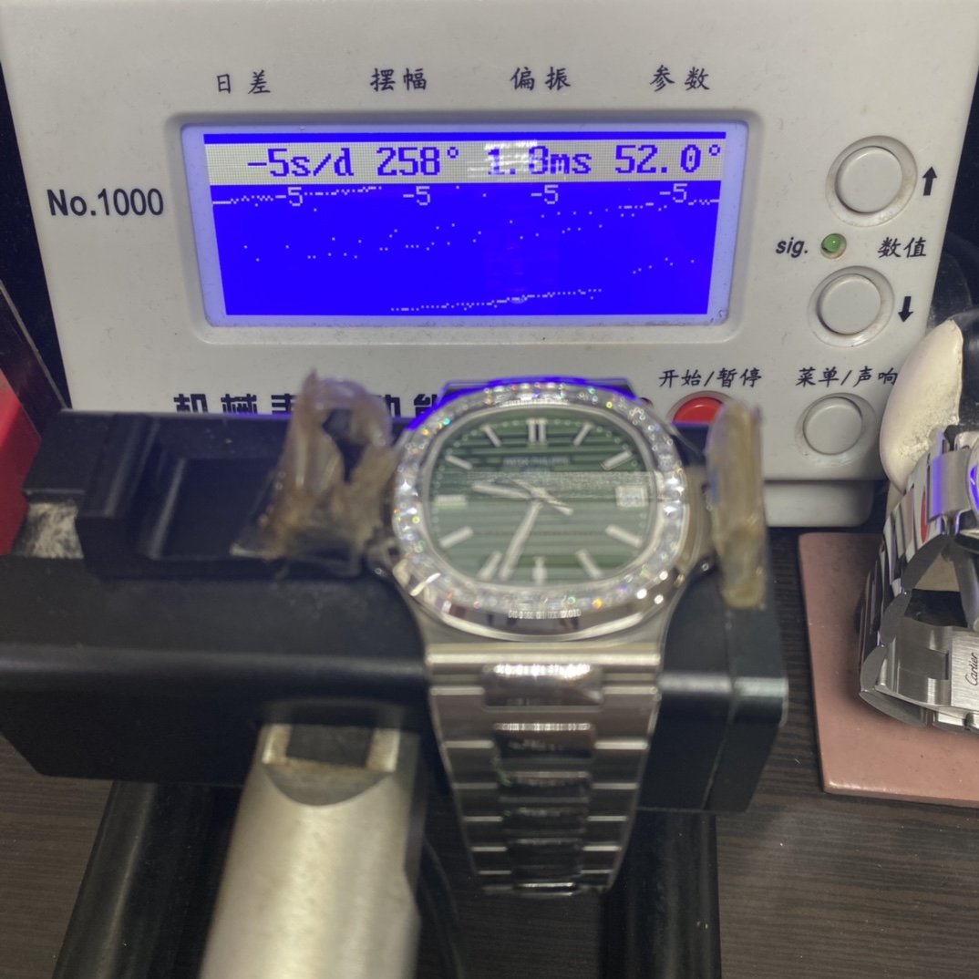 Patek Philippe Nautilus series 57111300A-001, Olive Green Dial with Square Diamond Bezel, 40mm Size.