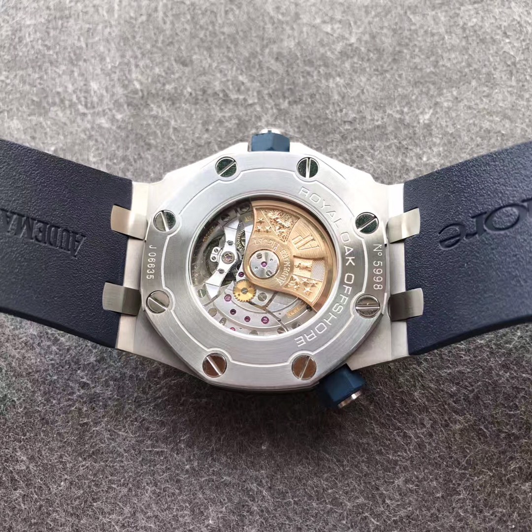 Audemars Piguet Royal Oak Offshore Series 15710ST.OO.A027CA.01, Blue Dial Transparent Caseback, 42mm size.