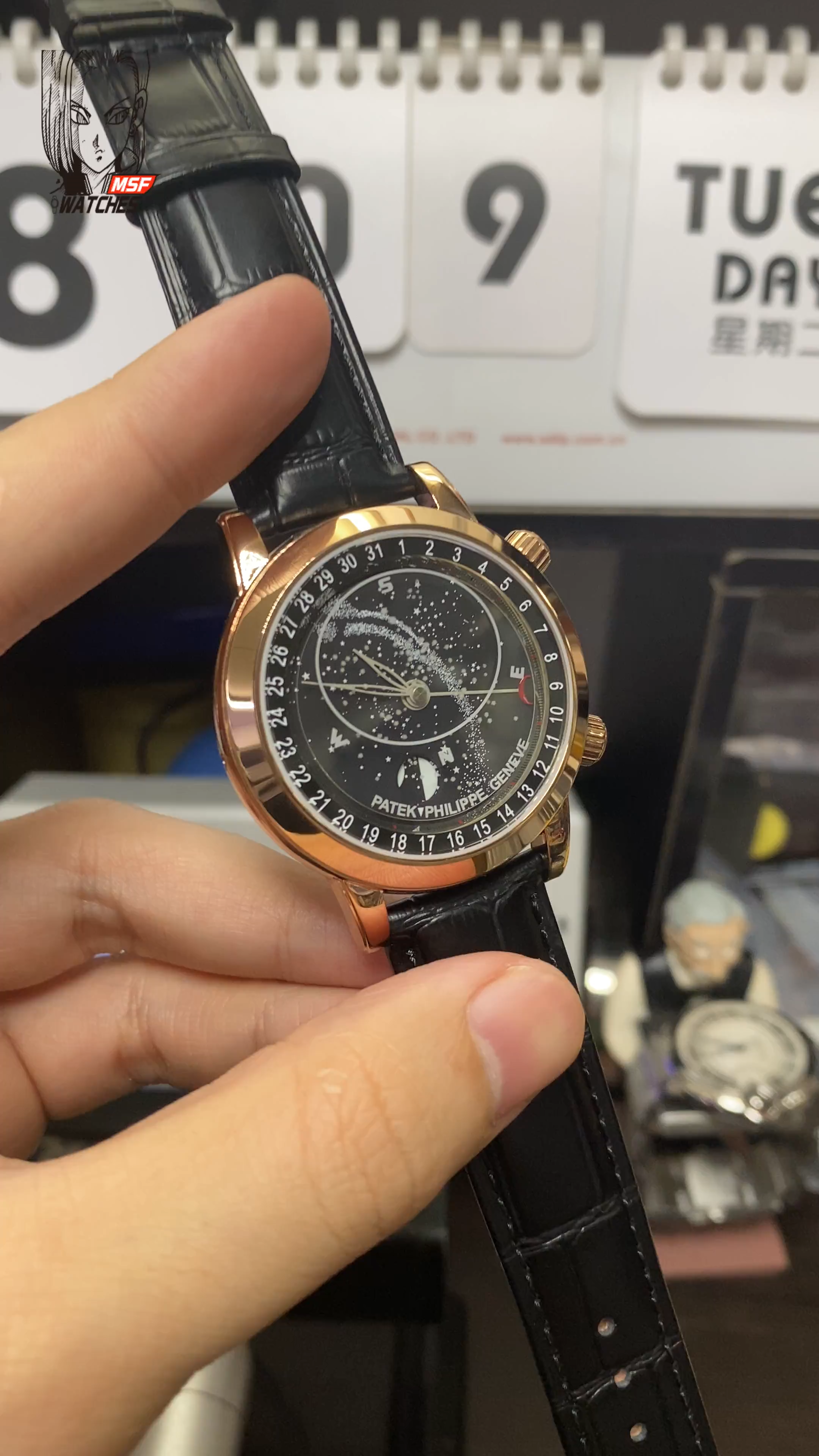 Patek Philippe Complicated Series 6102R-001, Black Dial Gold Case, 44mm Size.