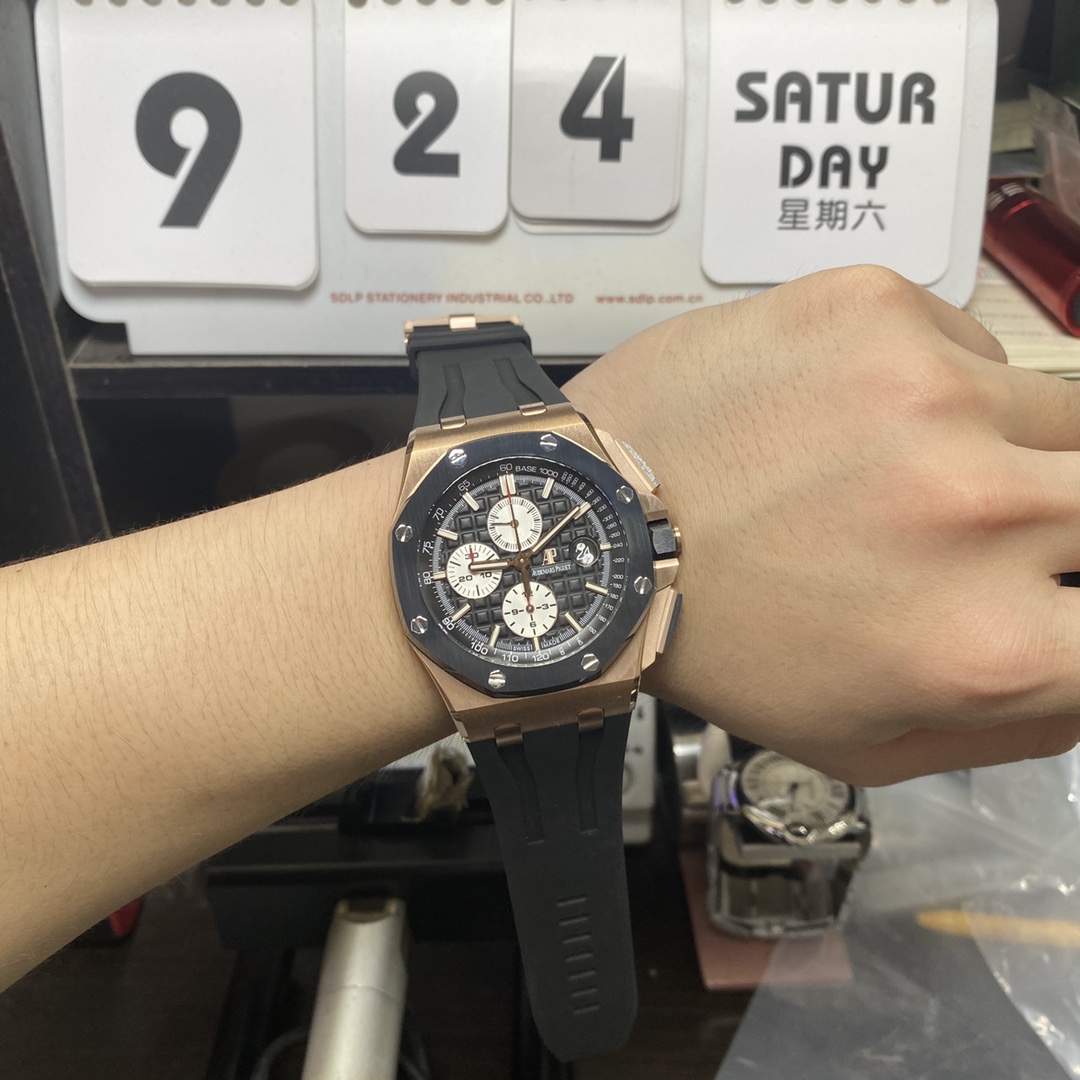 Audemars Piguet Royal Oak Offshore Series 26400RO.OO.A002CA.01, Rose Gold Case Ceramic Bezel, 44mm Size.