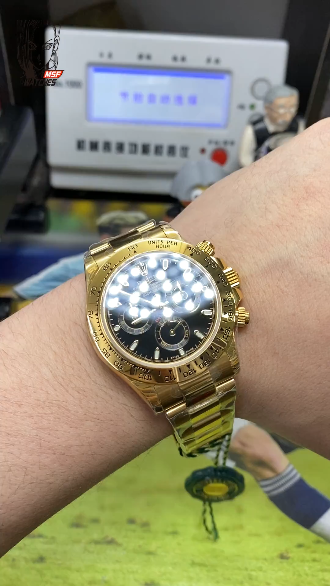 Rolex Cosmograph Daytona Series m116508-0004, Full Gold Case Black Dial Arabic Numerals, 40mm size.