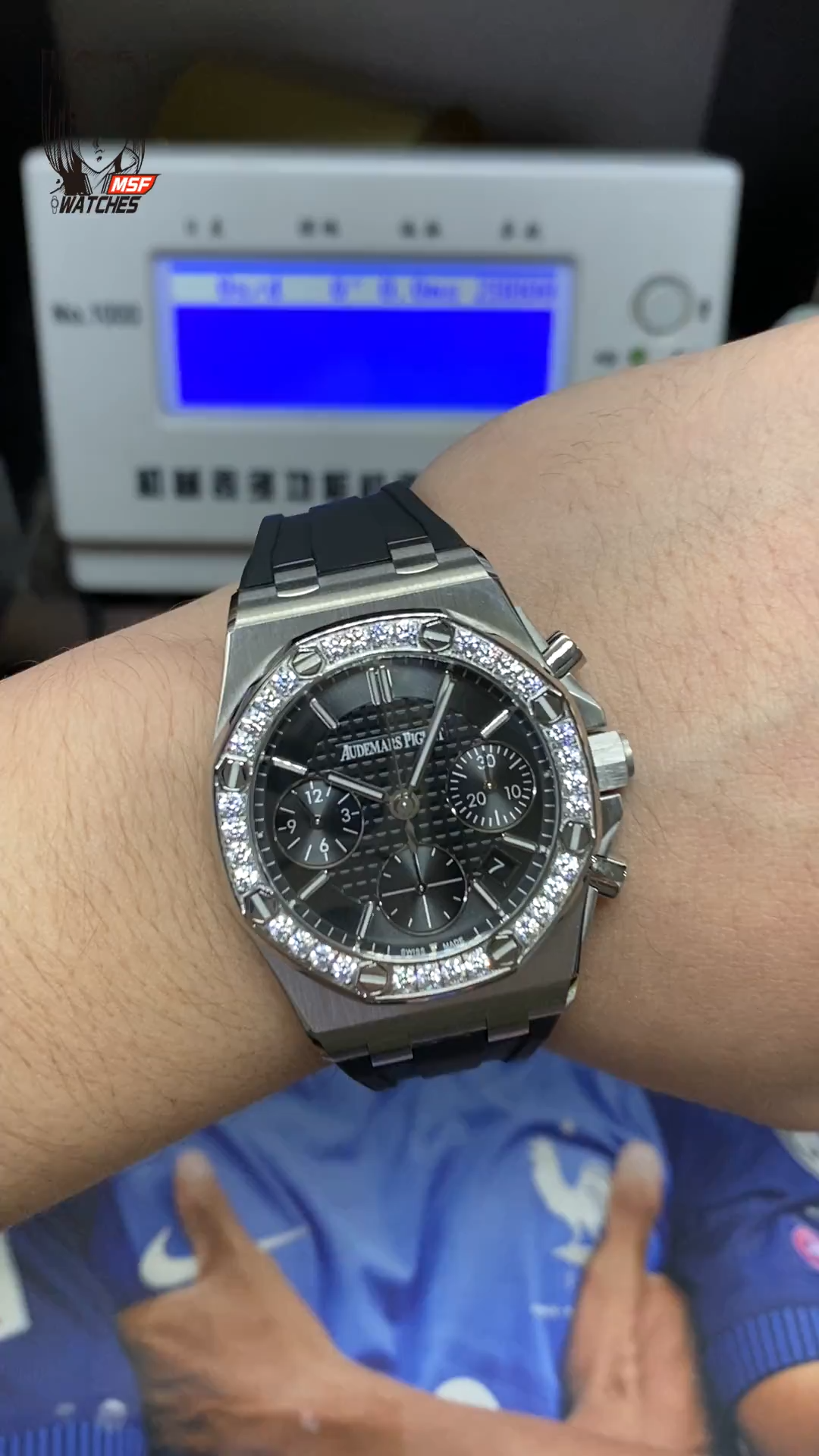 Audemars Piguet Royal Oak Offshore Series 26231ST.ZZ.D002CA.01, Women's Chronograph Black Dial with Diamond Bezel, 37mm size.