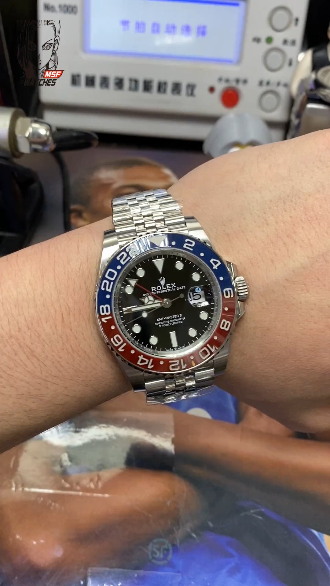 Rolex GMT-Master II series m126710blro-0001, Pepsi bezel features a five-link Jubilee bracelet a red and blue ceramic bezel a black dial and a red GMT hand, 40mm size.