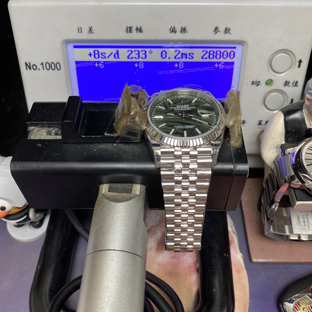 Rolex Datejust series m126234-0047, Palm Leaf Pattern on a Green Dial, 36mm size, Jubilee stainless steel bracelet.