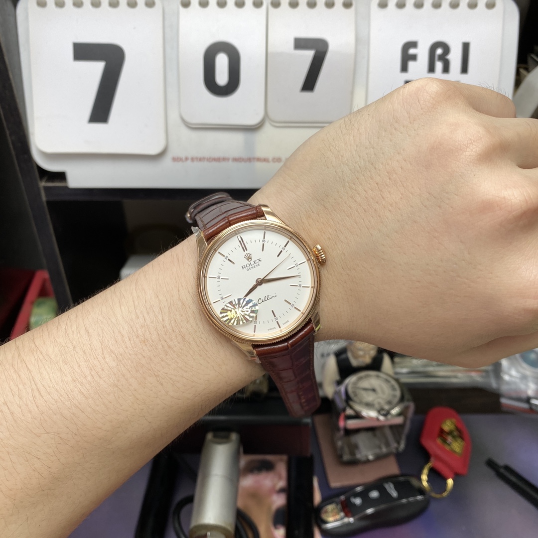 Rolex Cellini Series m50505-0020 , White Dial Rose Gold Case, 39mm Size.