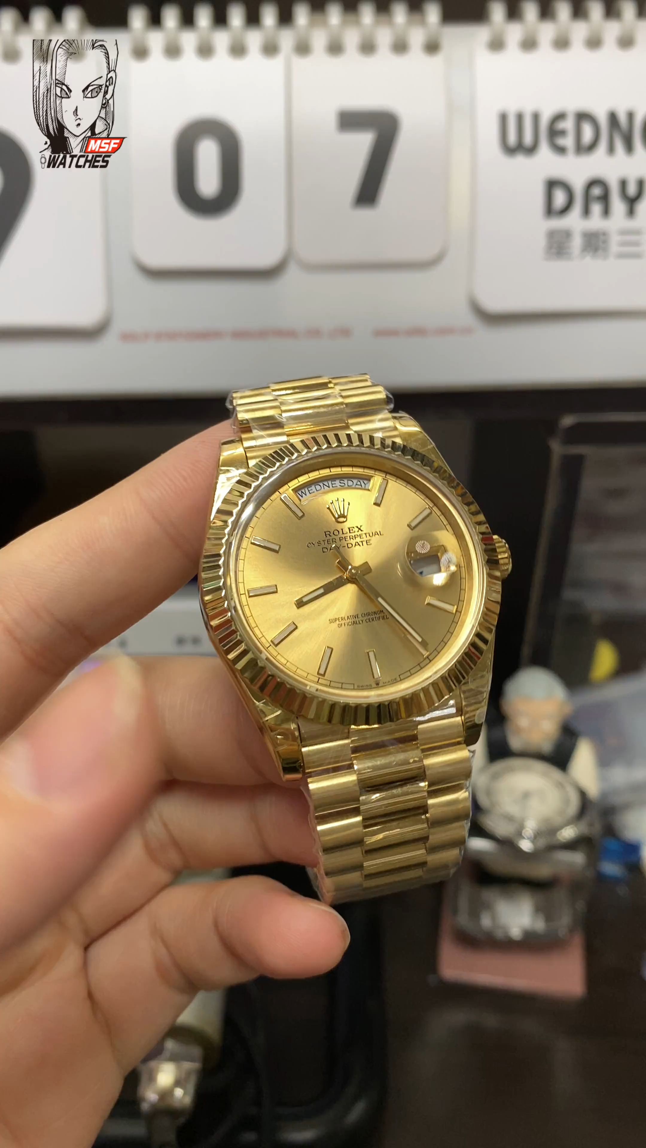 Rolex Day-Date Series m228238-0003, Full Gold Case Gold Dial Stick Hour Markers, 40mm Size.
