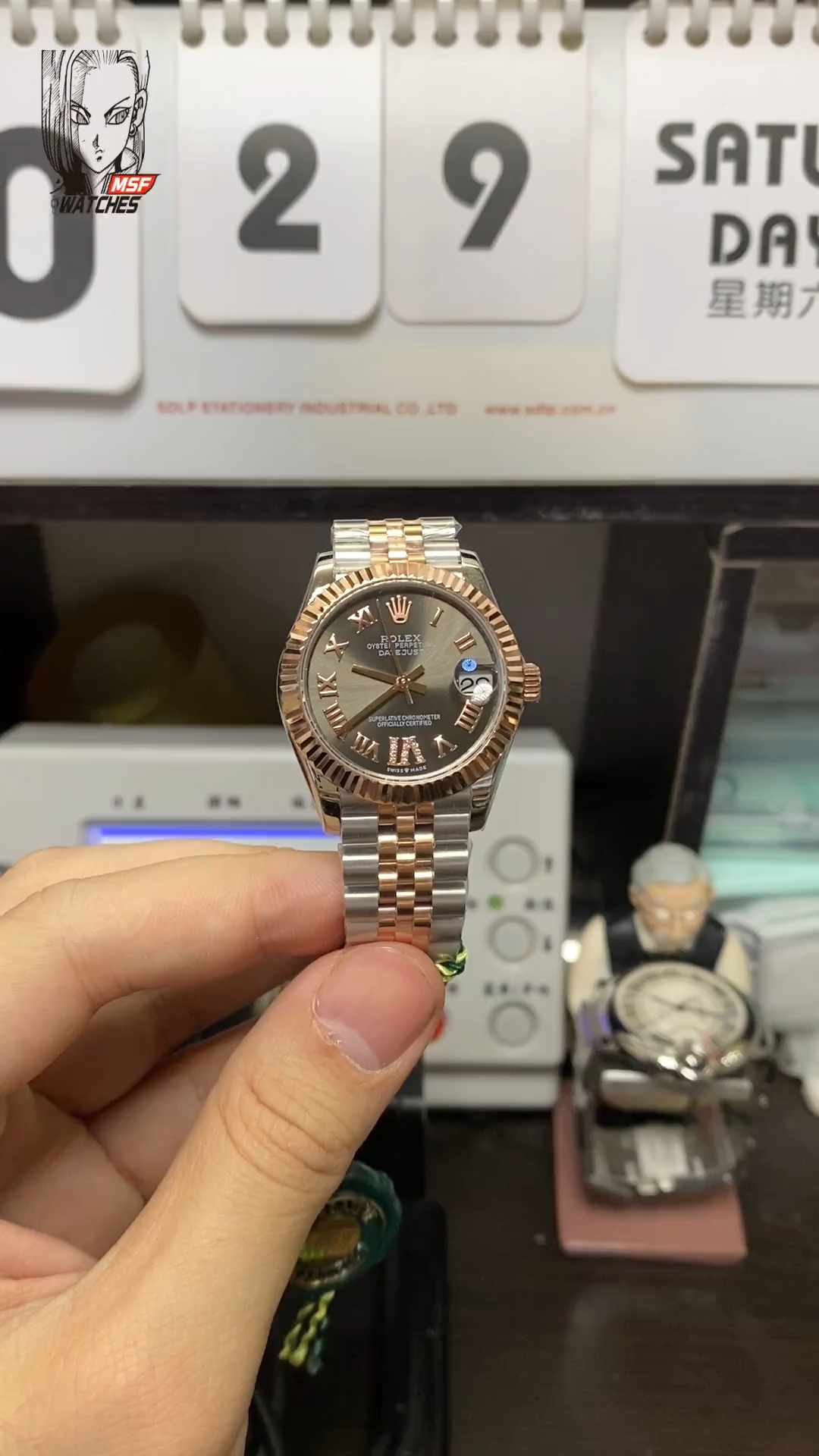 Rolex Datejust Series m278271-0030, Rose Gold and Gray Dial five-bead chain stainless steel bracelet, 31mm size.
