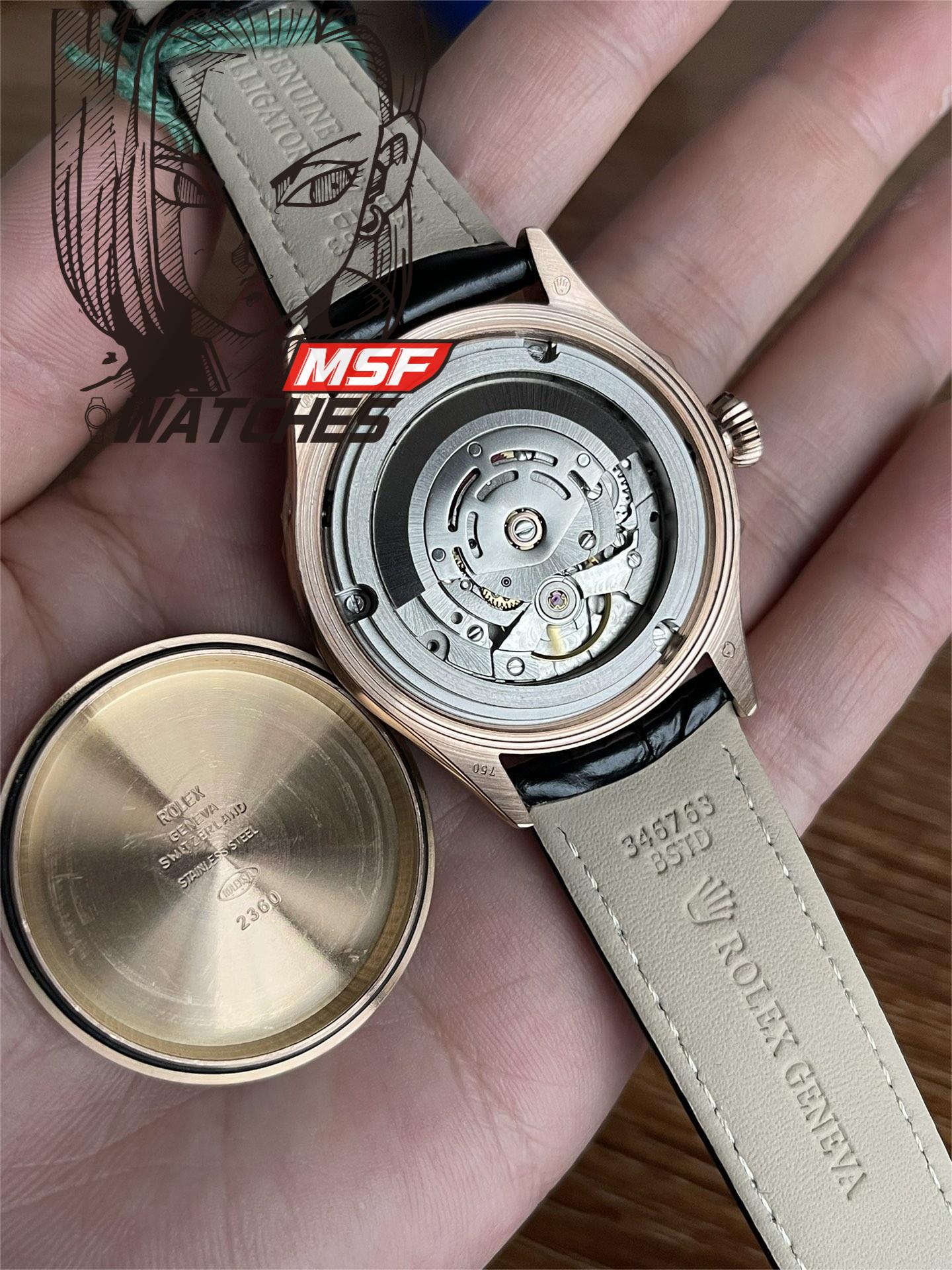 Rolex Cellini Series m50535-0002, Moonphase Watch with a White Dial Rose Gold Case Meteorite Moonphase, 39mm Size.