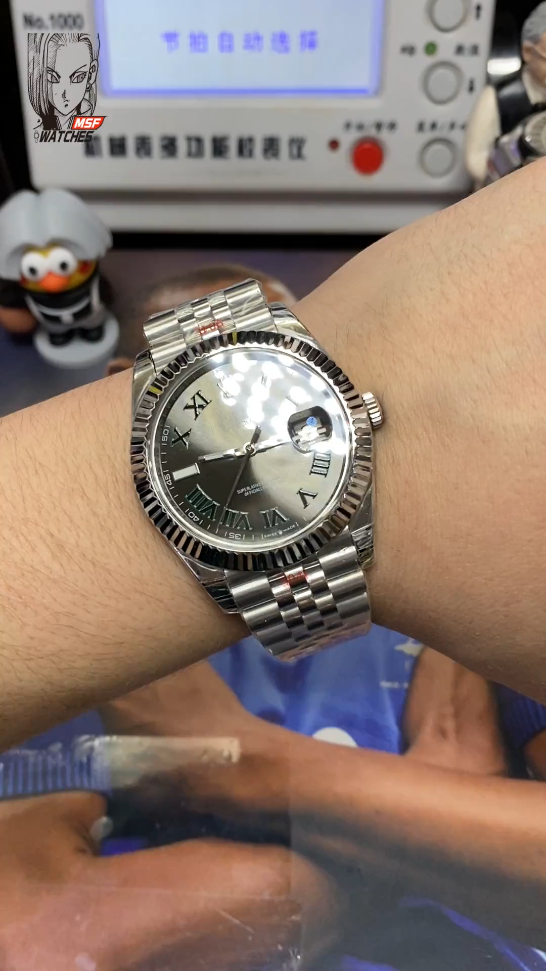 Rolex Datejust Series m126334-0022, Grey Dial with Green Roman Numerals Five-Link Stainless Steel Bracele, 41mm Size.