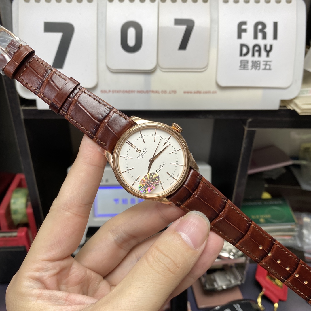 Rolex Cellini Series m50505-0020 , White Dial Rose Gold Case, 39mm Size.