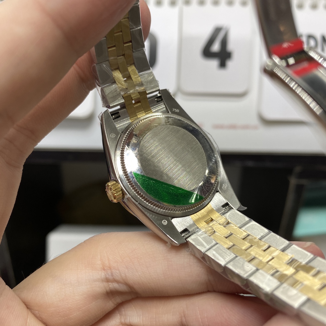 Rolex Datejust Series m278383rbr-0028, Two-Tone Gold Case with Mother-of-Pearl Dial and Diamond Bezel, 31mm size, Jubilee stainless steel bracelet.