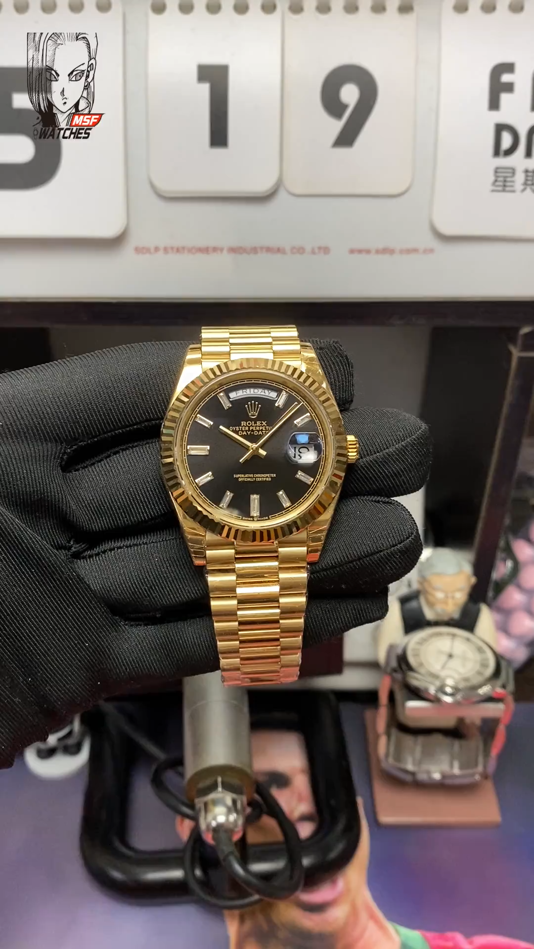 Rolex Day-Date Series m228238-0067, Ice Sugar Diamond Black Dial All-Gold Design, 40mm Size.