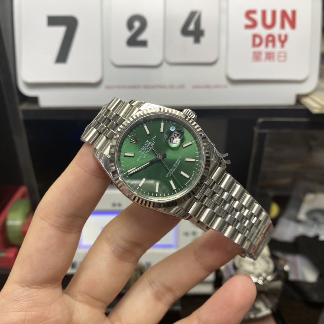 Rolex Datejust series m126234-0051, Mint Green Dial and Five-Link Stainless Steel Bracelet Variant, 36mm size.