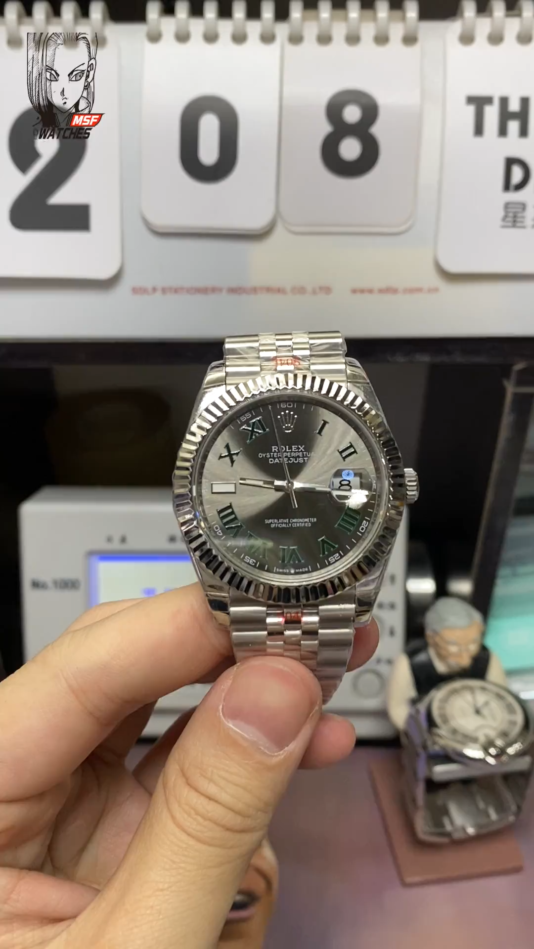 Rolex Datejust Series m126334-0022, Grey Dial with Green Roman Numerals Five-Link Stainless Steel Bracele, 41mm Size.