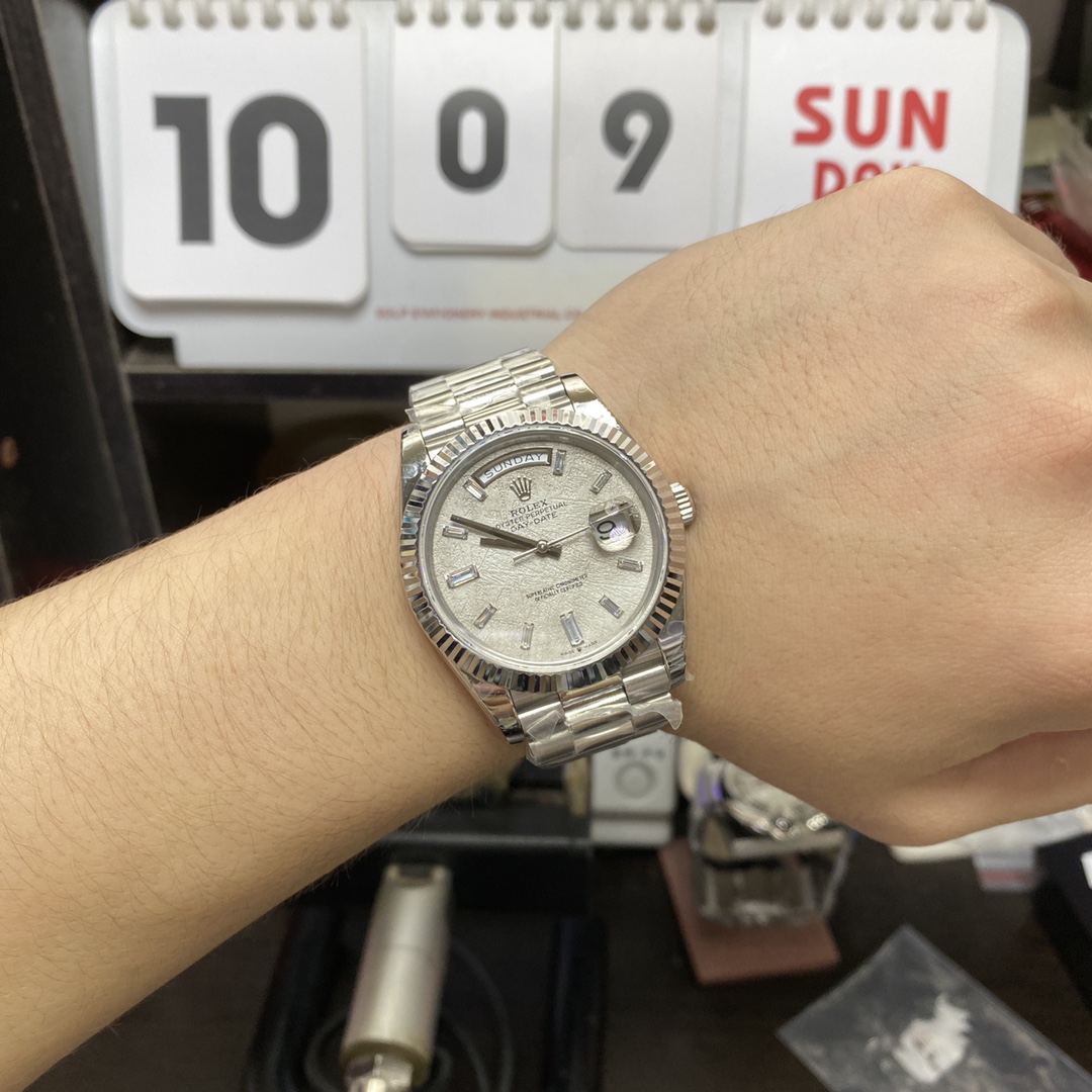 Rolex Day-Date Series m228239-0055, White Gold Genuine Meteorite Dial, 40mm Size.