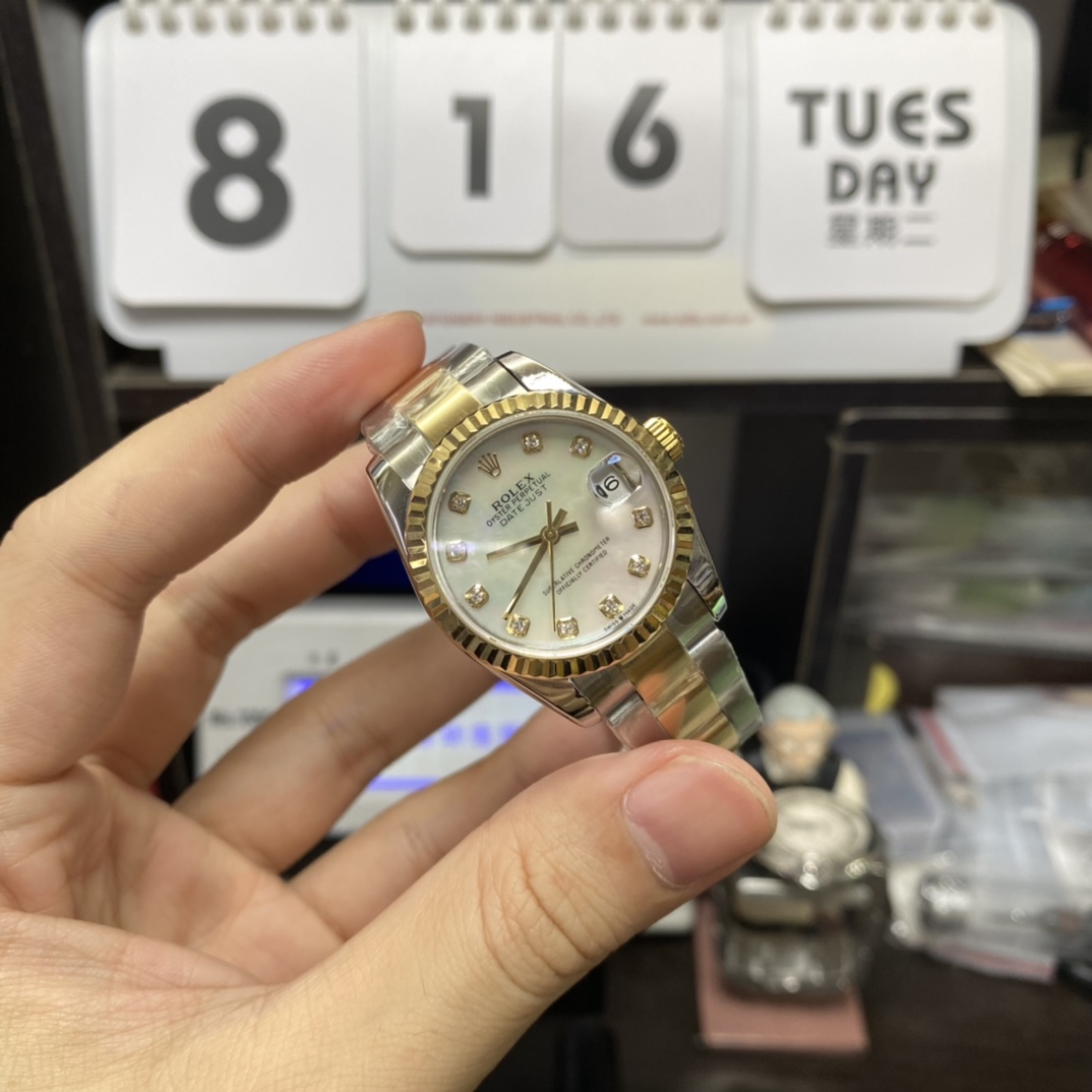 Rolex Datejust Series m278273-0027, Mother-of-Pearl Dial with Diamond Hour Markers Fluted Bezel, 31mm size, Oyster stainless steel bracelet.