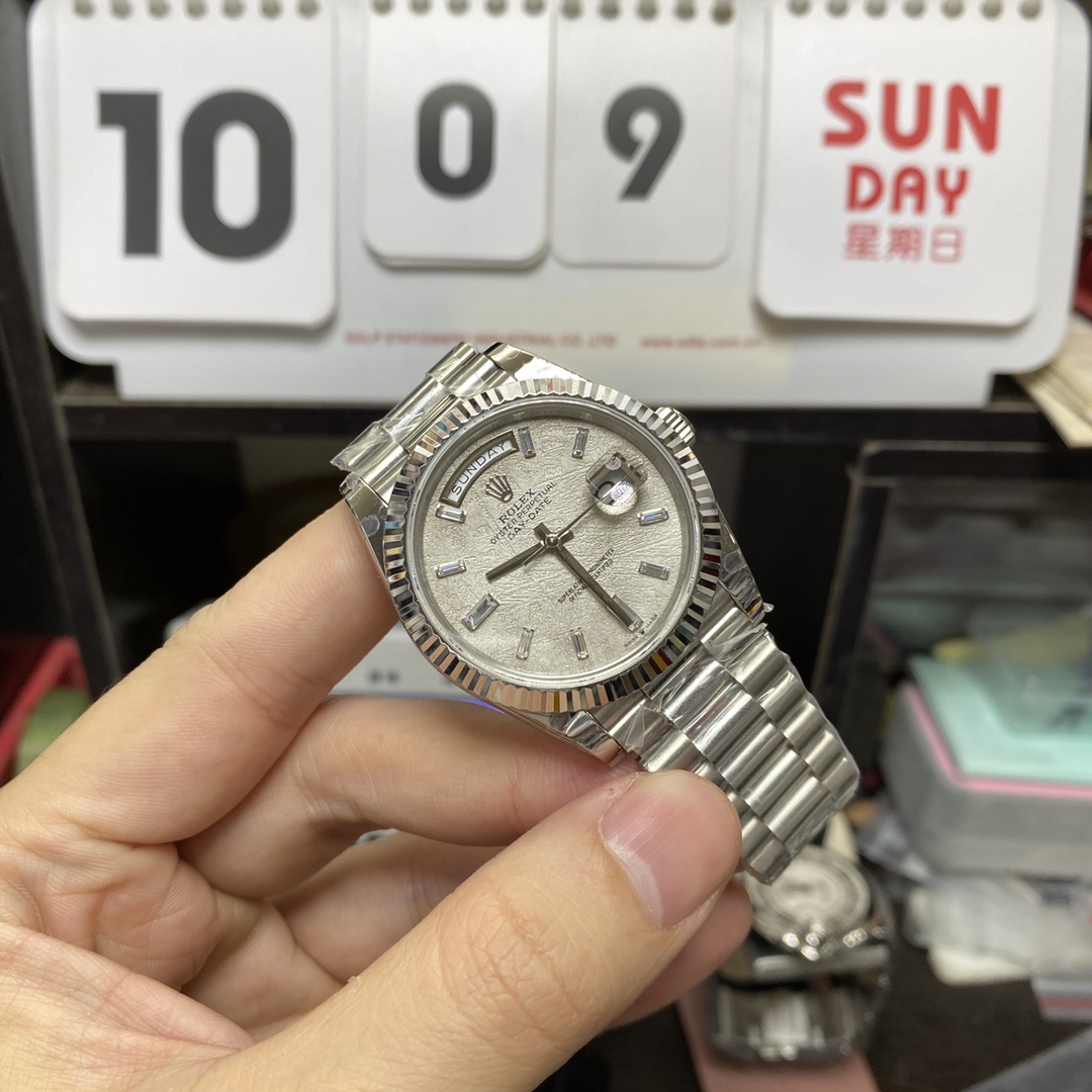 Rolex Day-Date Series m228239-0055, White Gold Genuine Meteorite Dial, 40mm Size.
