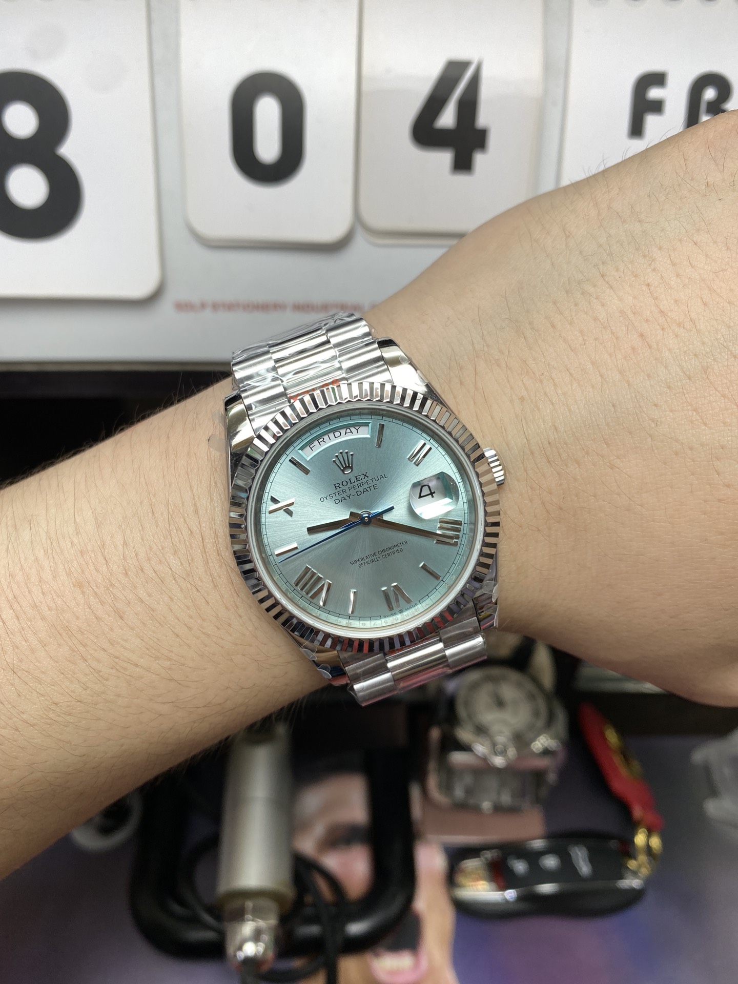 Rolex Day-Date series M228236-0012, Ice Blue Dial Roman Numeral Hour Markers, Day-Date Functions, 40mm Size.