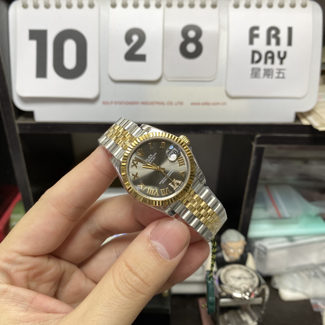 Rolex Datejust Series m278273-0018, Two-Tone Gold Case Grey Dial with Roman Numerals, 31mm size, Jubilee stainless steel bracelet.
