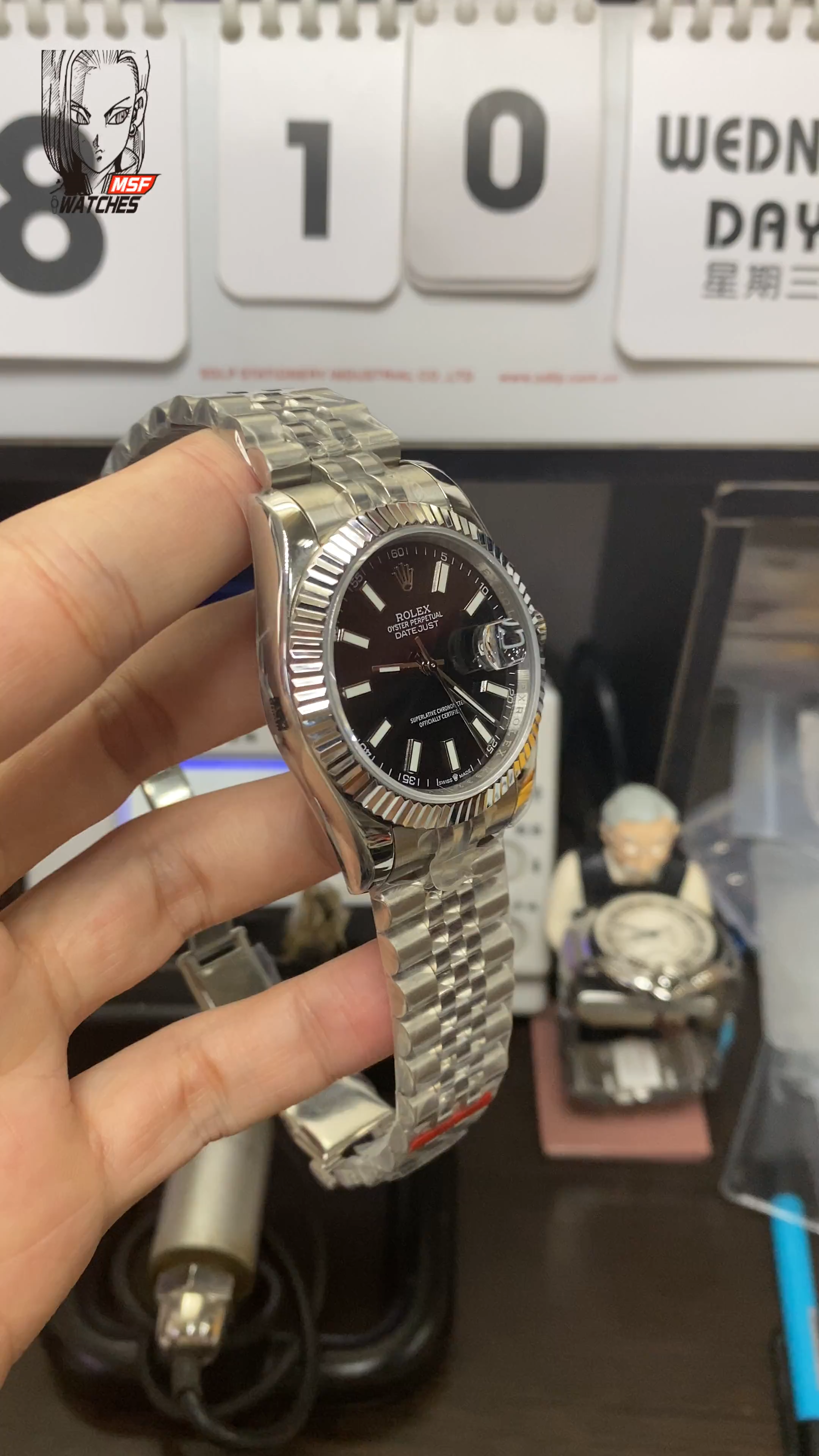 Rolex Datejust Series m126334-0018, Black Dial with Stick Hour Markers, 41mm size, Jubilee stainless steel bracelet.