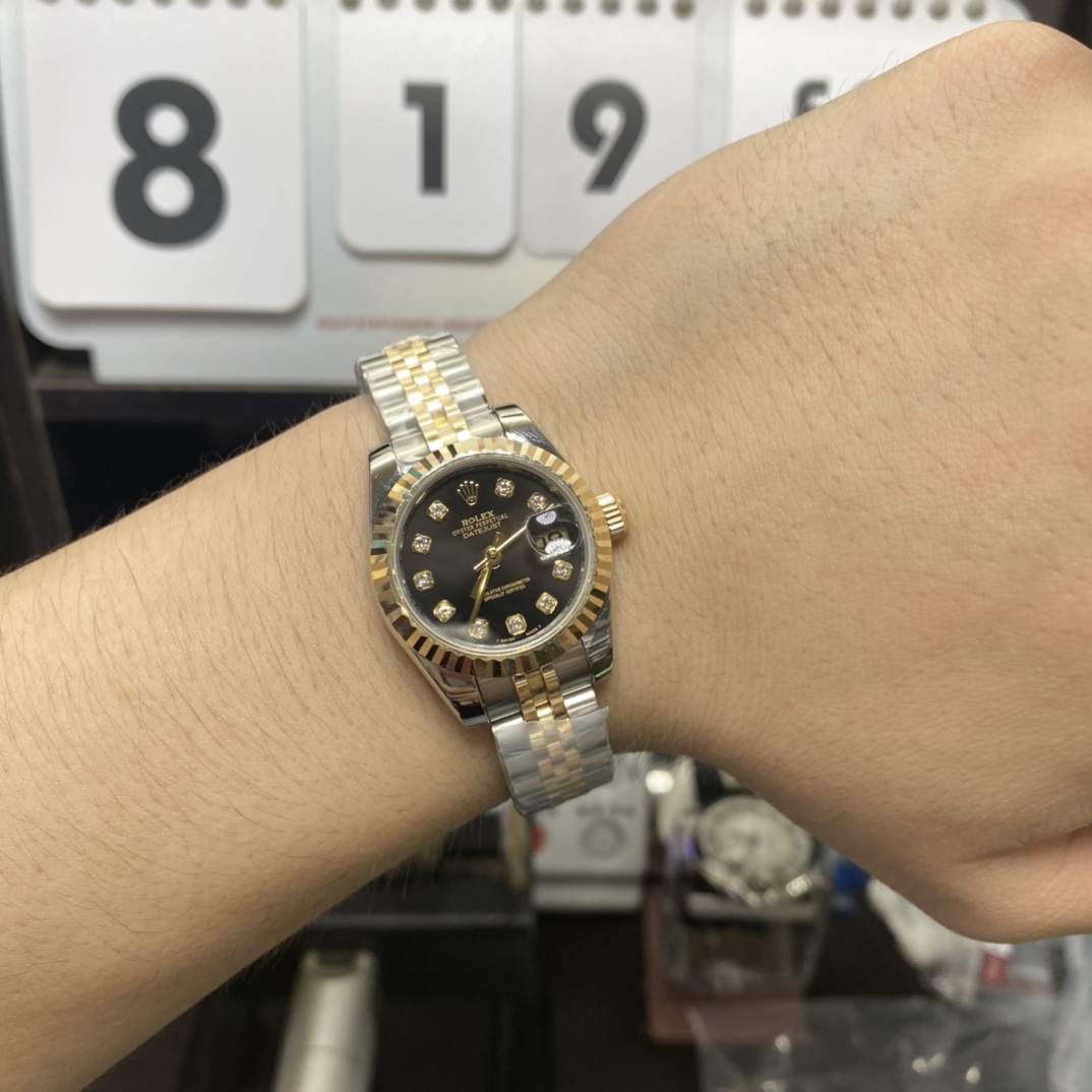 Rolex Datejust Series 178273, Two-Tone Gold Case Black Dial with Diamond Hour Markers, 31mm Size