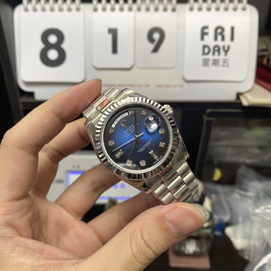 Rolex Day-Date Series m128236-0005, Gradient Blue Dial Diamond Hour Markers, 36mm Size.