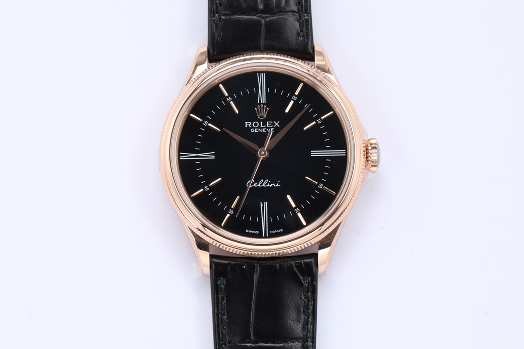 Rolex Cellini Series balack Dial 18K Gold Case, 39mm Size.