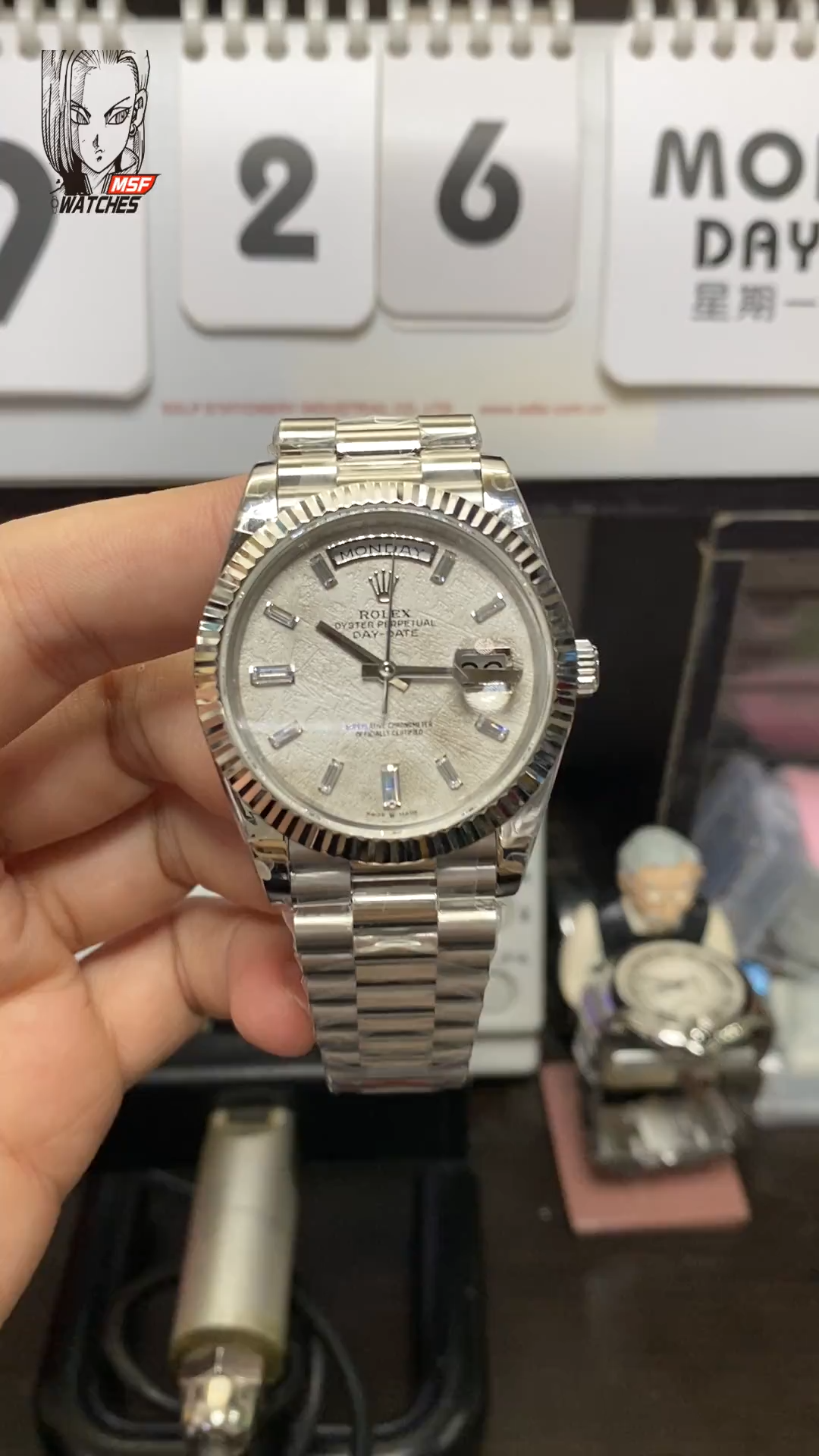 Rolex Day-Date Series m228239-0055, White Gold Genuine Meteorite Dial, 40mm Size.