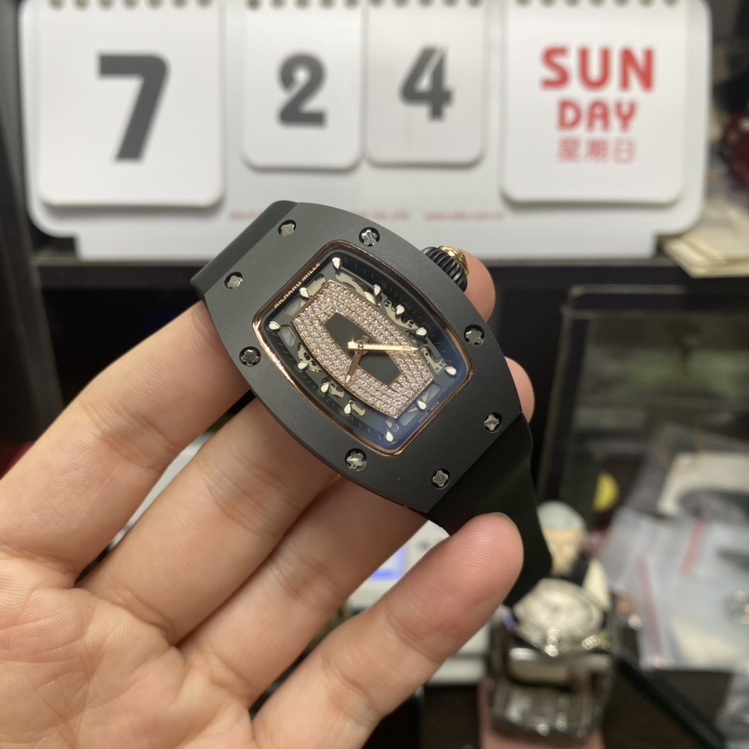 Richard Mille Women's Collection series RM07-01, Red Lips Black Ceramic Case, 45.66 x 31.40mm size.