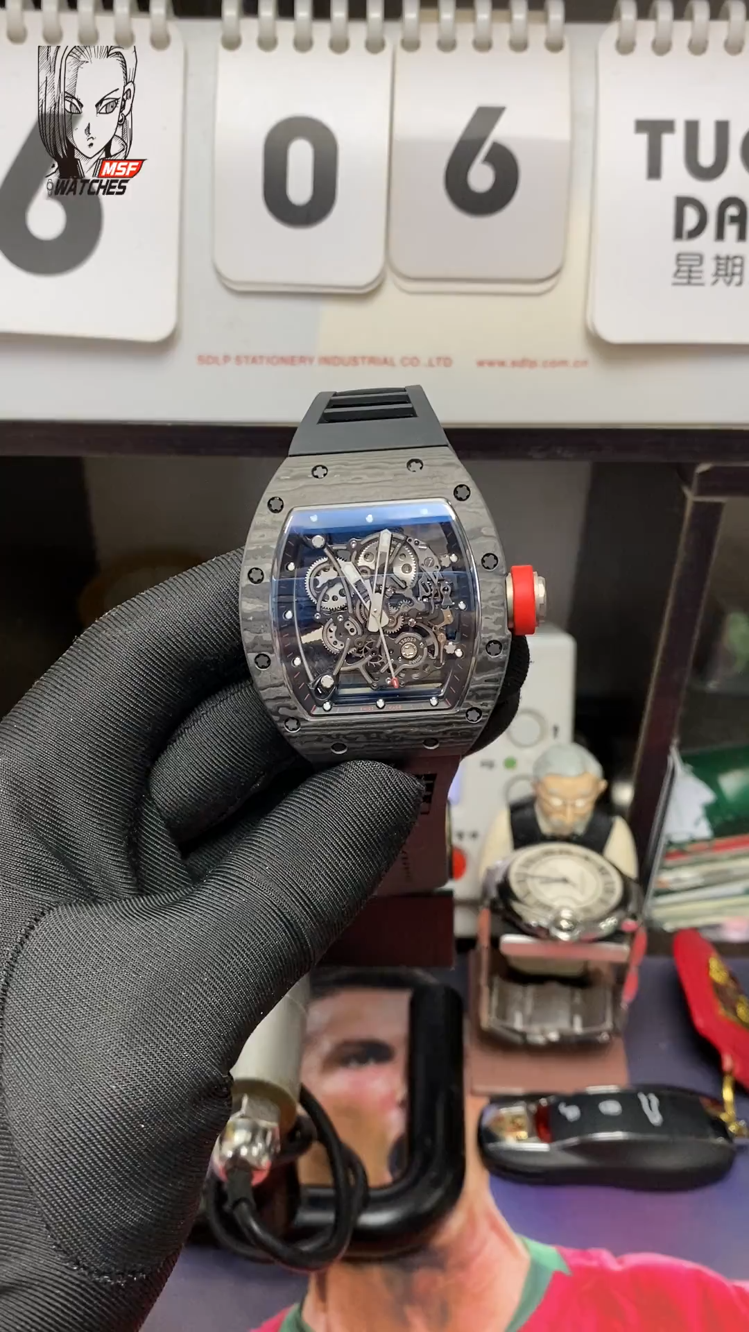 Richard Mille Men's Collection series RM055 NTPT, Carbon Fiber Case, 49.9 x 42.7mm Size.