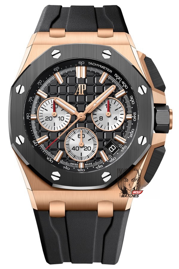 Audemars Piguet Royal Oak Offshore Series 26420RO.OO.A002CA.01, Rose Gold Case Ceramic Bezel, 43mm size.