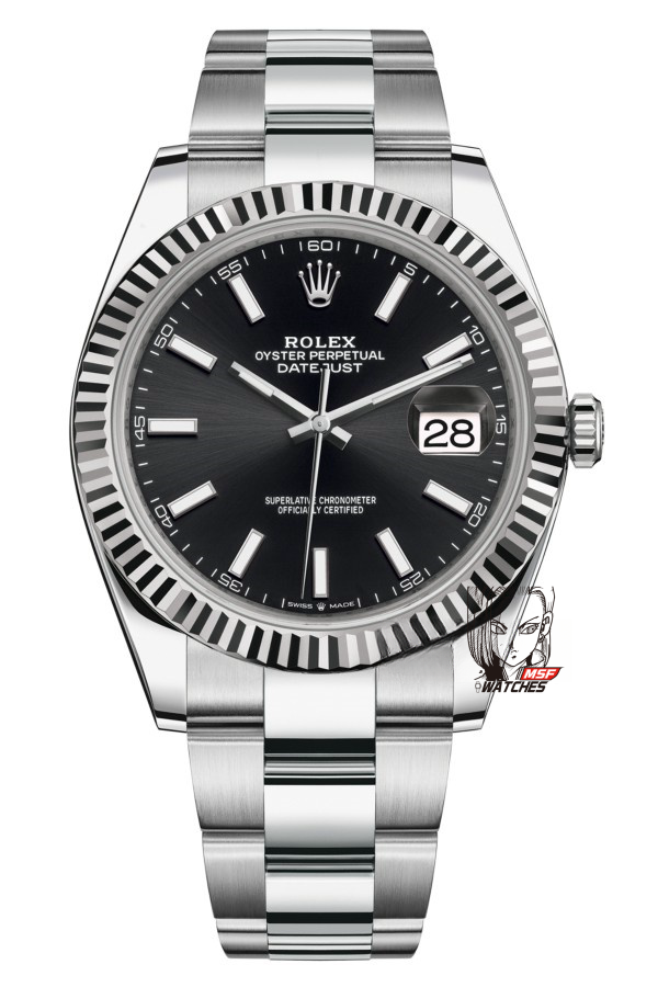 Rolex Datejust Series m126334-0017, Fluted Bezel with Black Dial and Stick Markers, 41mm Size.
