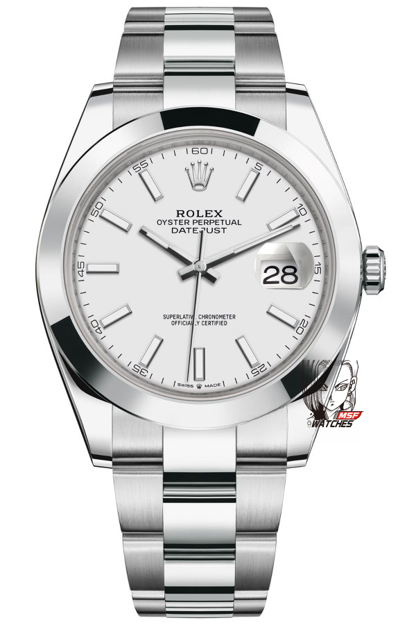 Rolex Datejust series m126300-0005, White Dial with Smooth Bezel, 41mm size, Oyster stainless steel bracelet.