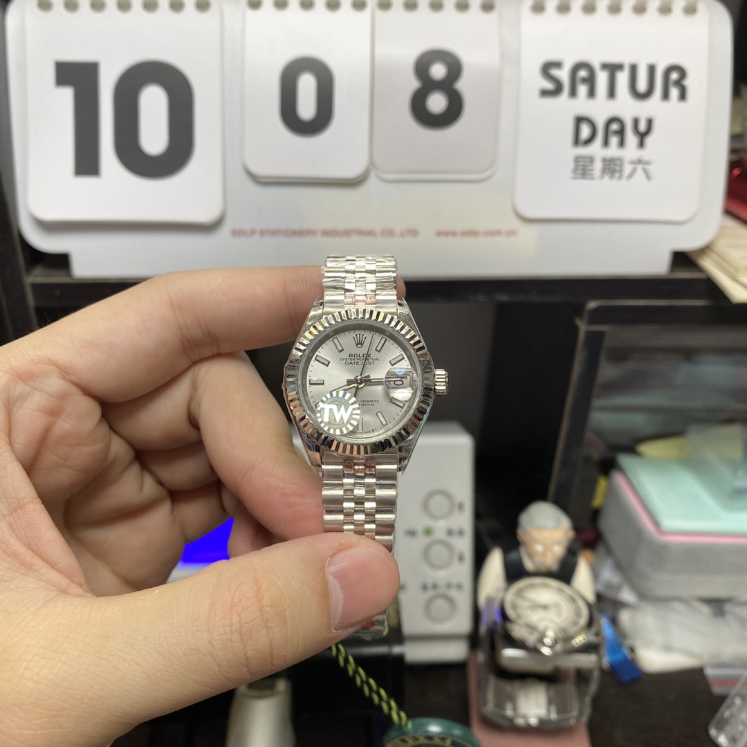 Rolex Datejust Series m279174-0005, White Case White Dial with Baton Hour Markers, 28mm Size, Five-Link Steel Bracelet