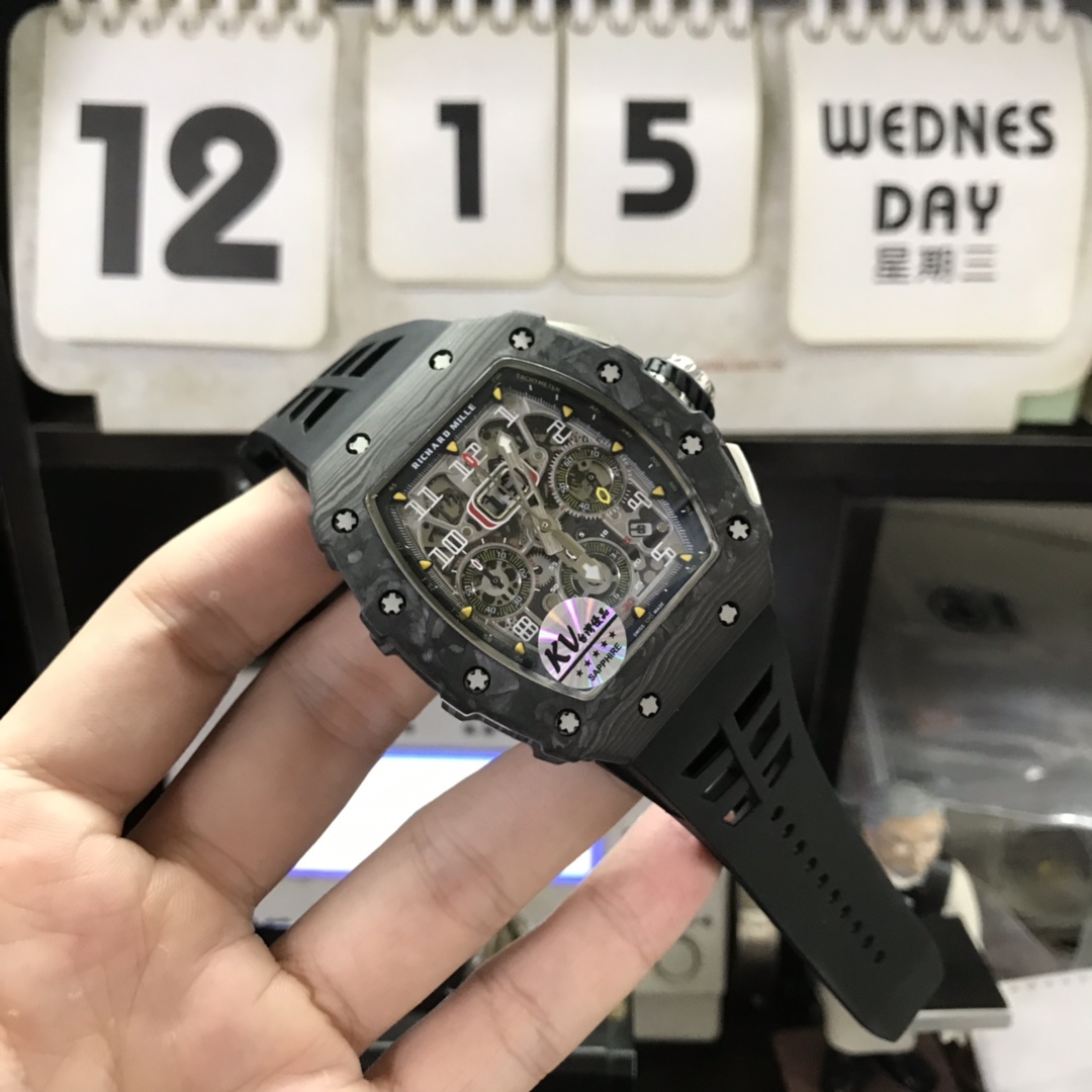 Richard Mille Men's Collection series RM 11-02 SHANGHAI, Black Panda Dial with Carbon Fiber Case, 50×42.70mm size