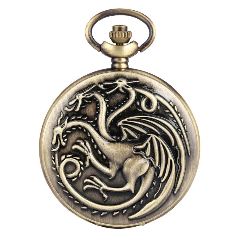 Three-headed Dragon Quartz pocket Watch Vintage Bronze Fire Monster necklace Vintage antique watch