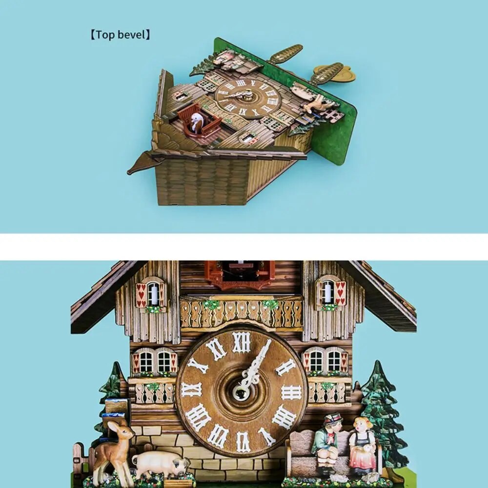 Clock Wall Wooden Wood Pendulum Vintage Clocks Cuckoo Kids Bird Hanging Retro 3D Chiming Decor Forest Silent Decorative Room