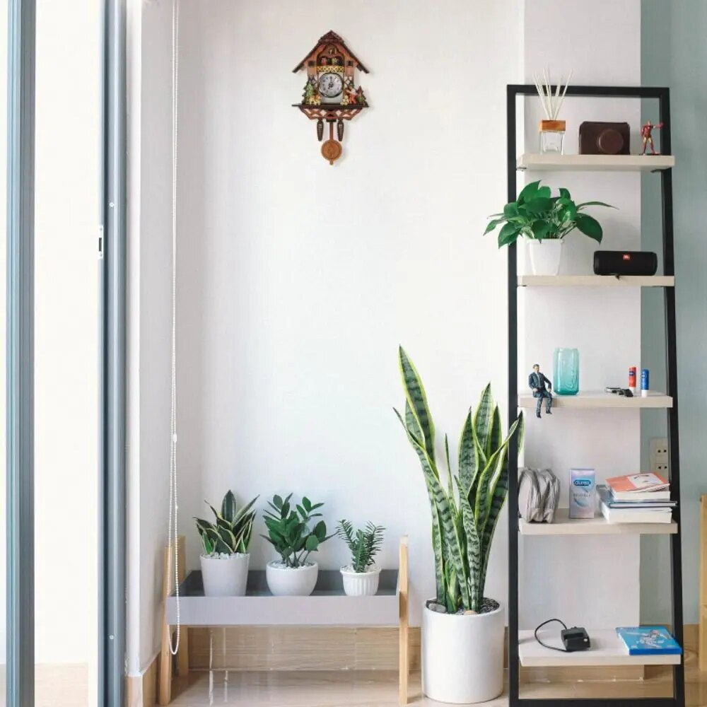 Clock Wall Wooden Wood Pendulum Vintage Clocks Cuckoo Kids Bird Hanging Retro 3D Chiming Decor Forest Silent Decorative Room