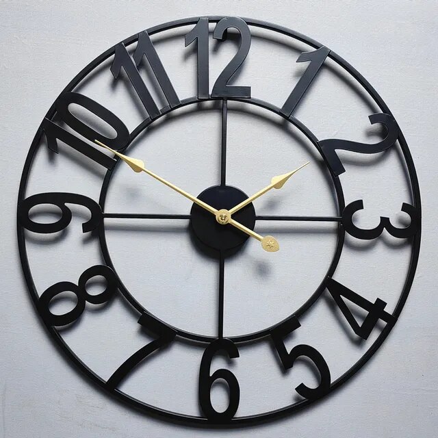 24 Inch Metal Clock Large Hollow Farmhouse Decorative Wall Clock Silent Interior Decoration Iron Wall Clock for Home Decoration