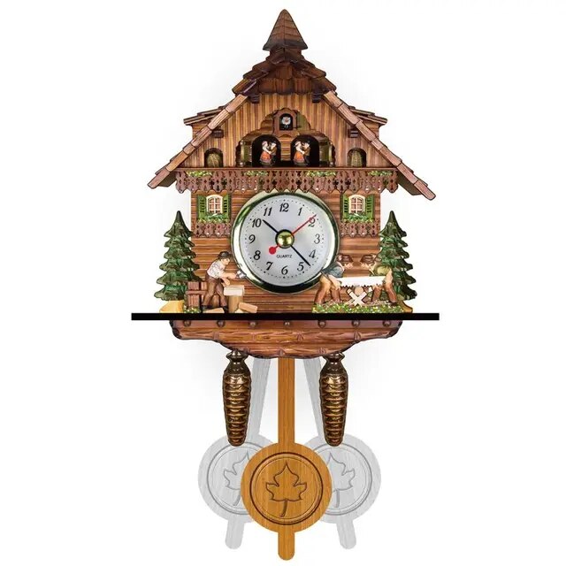 Clock Wall Wooden Wood Pendulum Vintage Clocks Cuckoo Kids Bird Hanging Retro 3D Chiming Decor Forest Silent Decorative Room