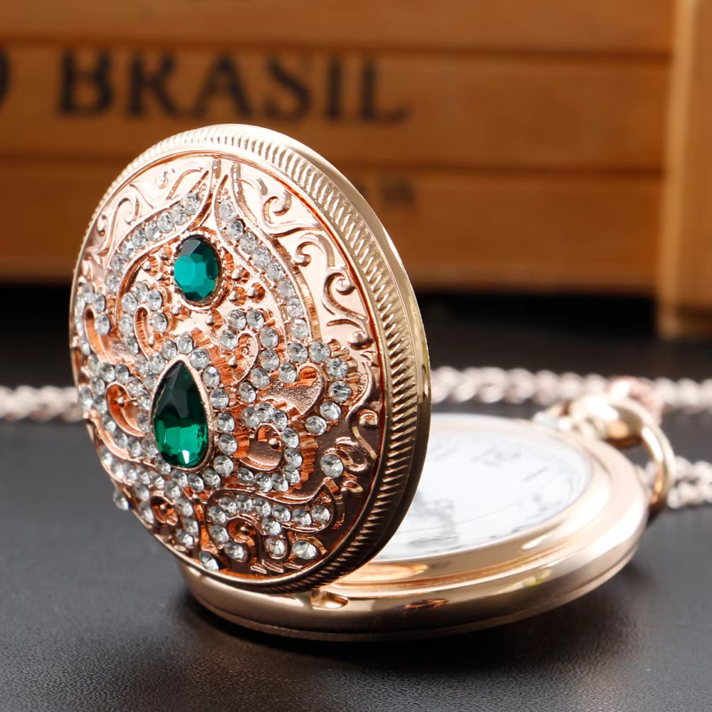 Vintage Antique Pocket Watch Personalized Diamond Multi Color Design Necklace Quartz Clock Women's Unisex Gift Souvenir