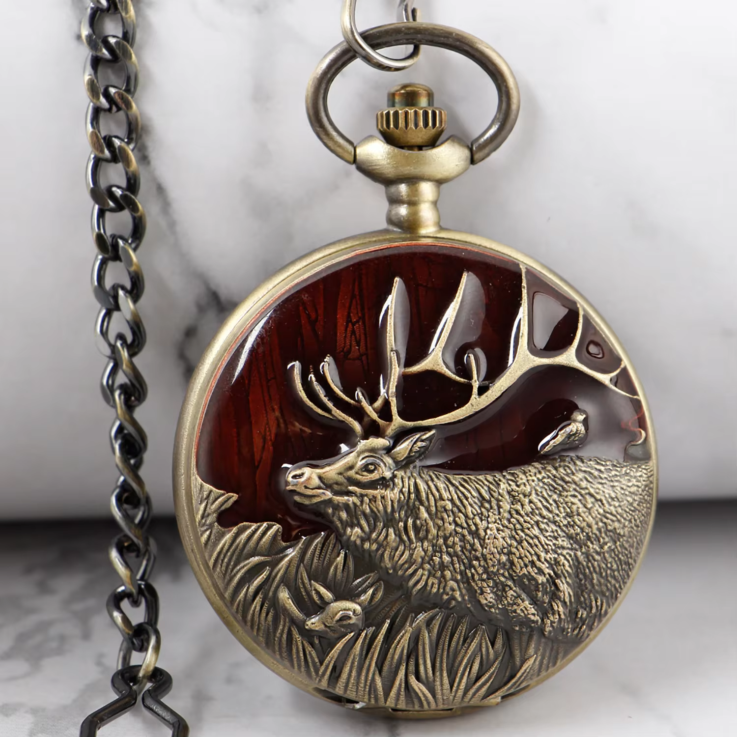 2023 New Casual Vintage Pocket Watch Elk Carved Men's Women Quartz Necklace Pendant Pocket FOB Watch Steampunk Gifts reloj