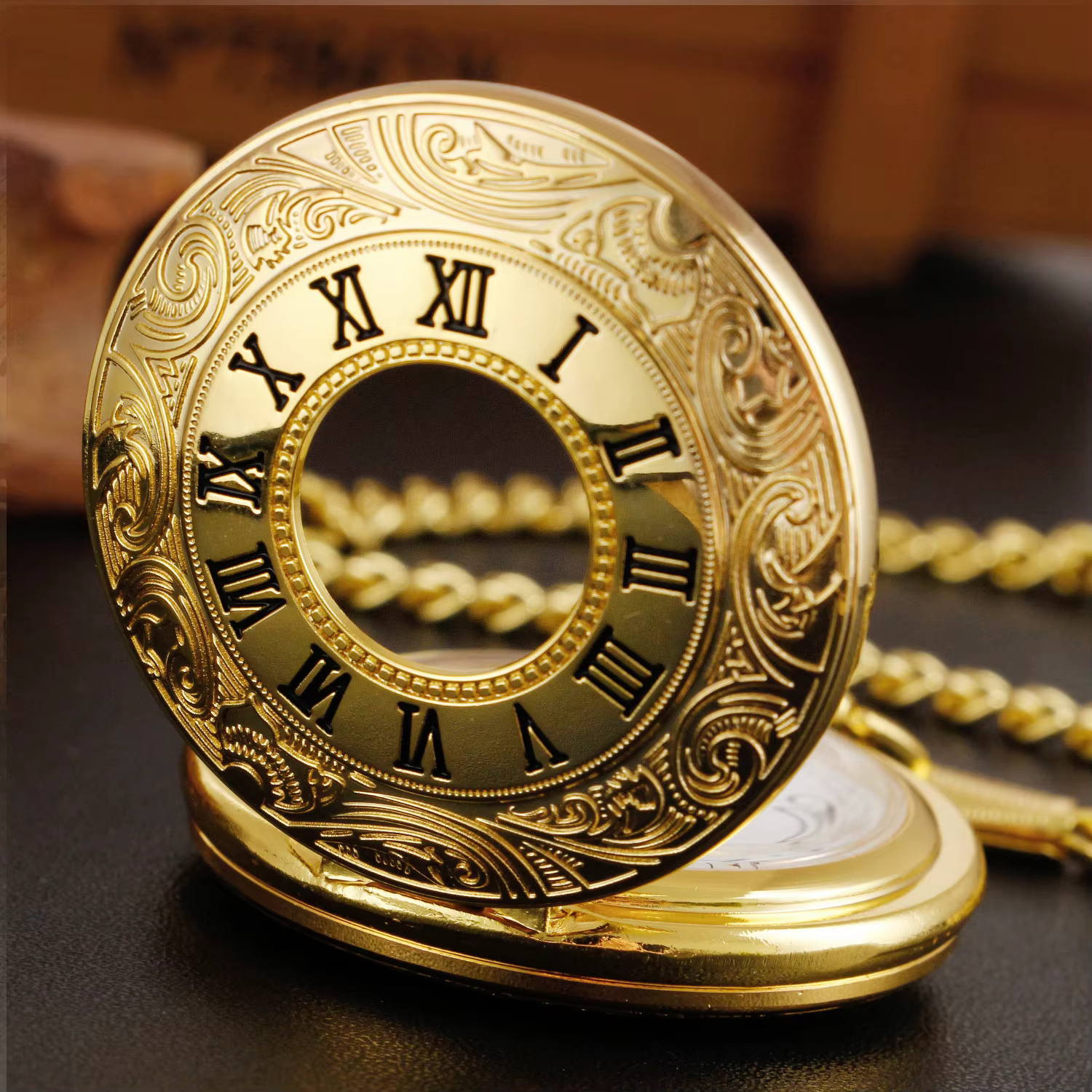 Luxury Gold Quartz Pocket Watch for Men Women Roman Digital Steampunk Vintage Pocket&Fob Chain Necklace Clock